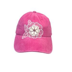 Handmade Shiny Rhinestone Bling Floral accent Pink Streetwear Baseball Cap Hat